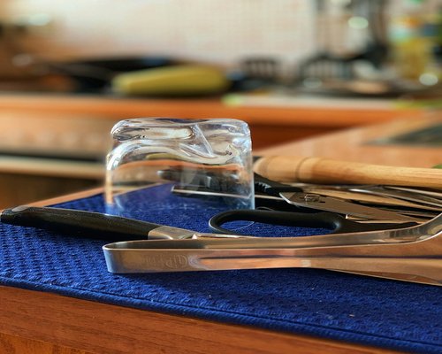 A well-organized kitchen counter with clean utensils